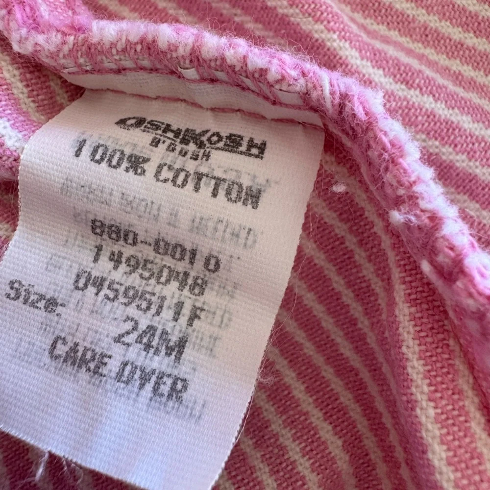 Vintage USA OshKosh B'gosh Pink Striped 100%Cotton Overalls Baby Girl 24 Months